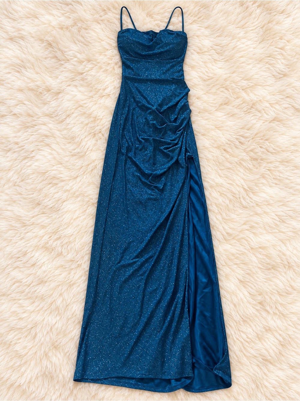 Eleanor Lace-Up slit slim glitter formal dress.
